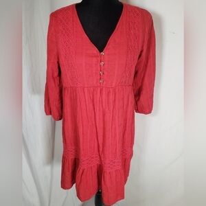 Knox Rose Red Bohemian Peasant Lace Trimmed Dress Sz S